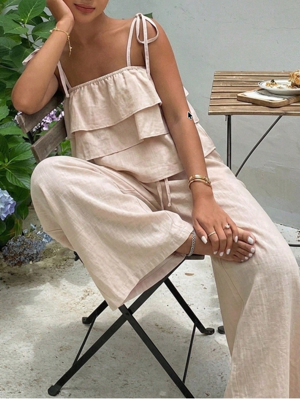 Women's Wide Leg Linen-Blend Pants in Soft Blush